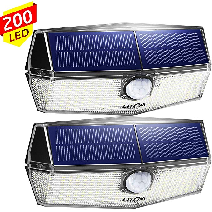 2er LITOM 200 LED Solarleuchte Solarlampe Wandlampe mit Bewegungsmelder Strahler 